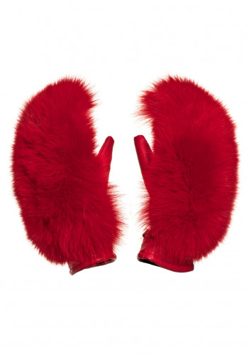 Dámske rukavice Goldbergh Hando Mittens Fox Fur Ruby Red